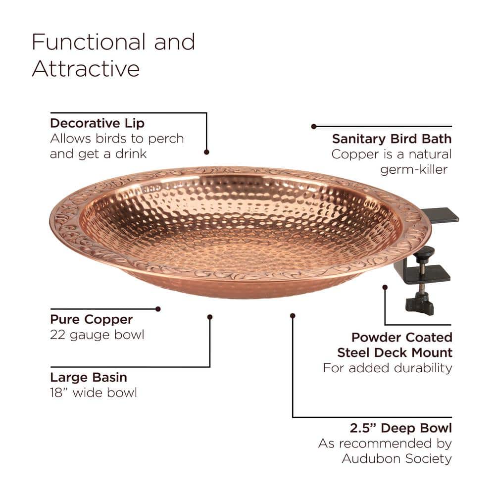 Large Hammered Copper Deck Mounted Bird Bath