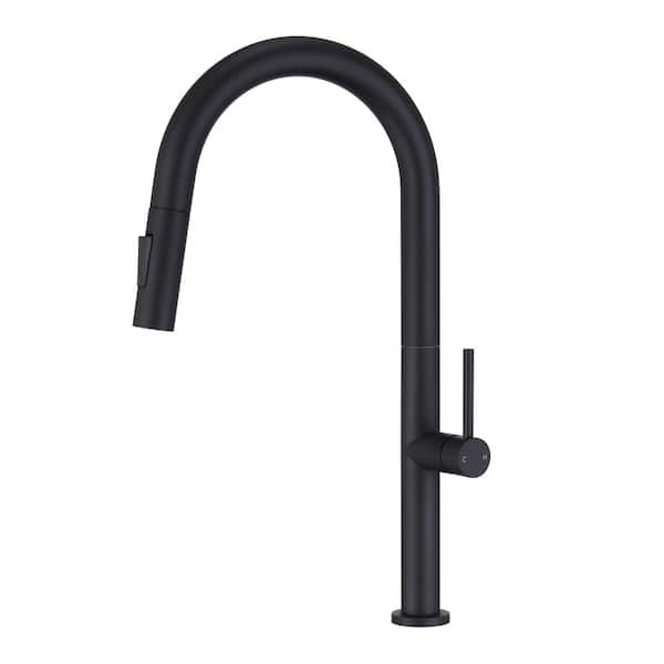 Unbranded Single Handle Surface Mount High Arc Pull Down Kitchen Faucet with Accessories in Matte Black