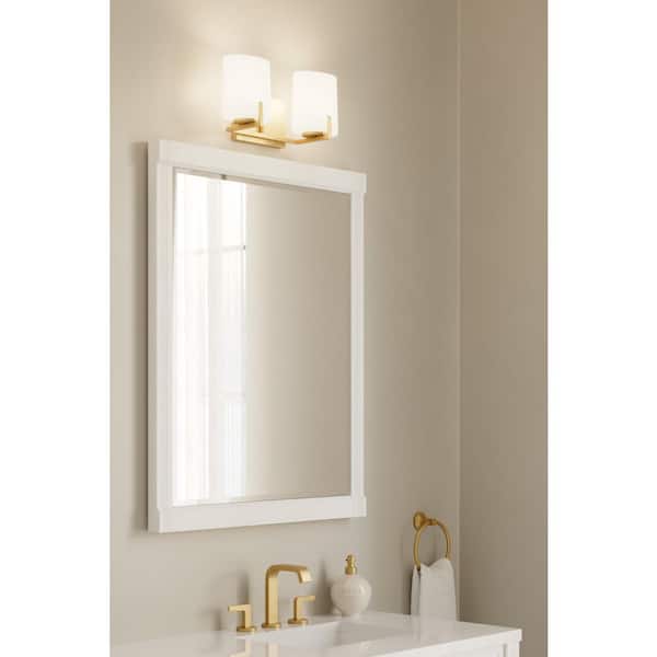 Mirelle 16 in. 2-Light Legacy Brass Vanity Light with Etched Opal Glass Shades
