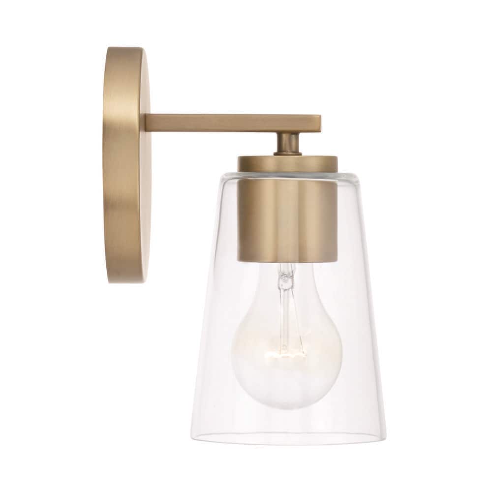 Aged Brass Dimmable Sconce with Clear Glass Shade