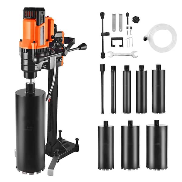 Diamond Core Drilling Machine, 0.8-8 in. Drilling Capacity,Stand-Mounted Wet and Dry Core Drill Rig with 8 Bits, 800 RPM
