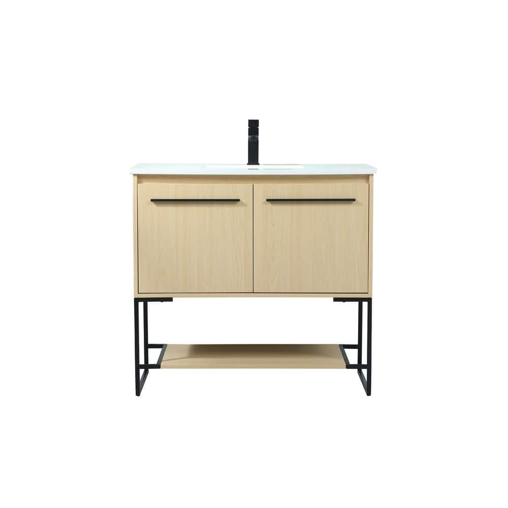 Timeless Home 36 in. W Single Bath Vanity in Maple with Engineered Stone Va