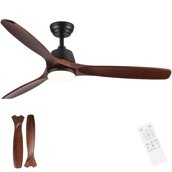 TeakAura 52 in. Indoor Matte Black Farmhouse Ceiling Fan with Light, with Remote and Solid Wood Blades