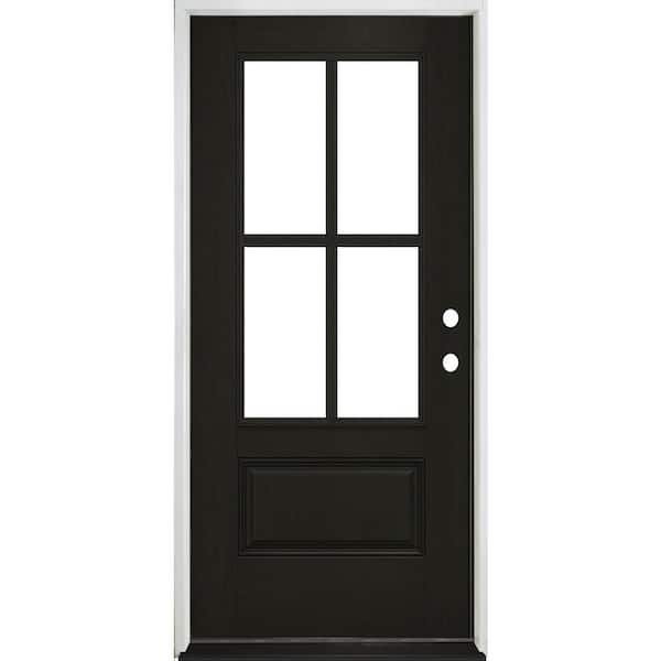 36 in. x 80 in. Regency 3/4L 4SDL Clear Glass LHIS Prefinish 2-Tone Onyx/White Fiberglass Prehung Front Door with 4"Jamb