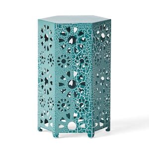 Wanda 14 in. Crackle Teal Outdoor Patio Side Table