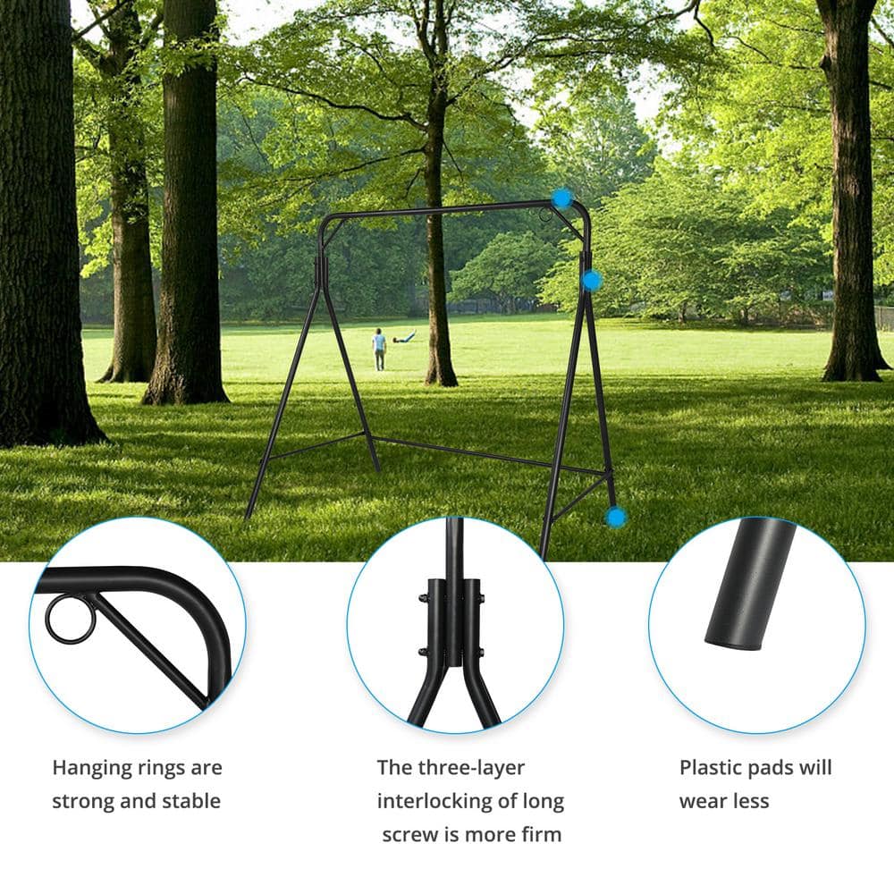 Black Powder-Coated Metal Outdoor Swing Stand Frame