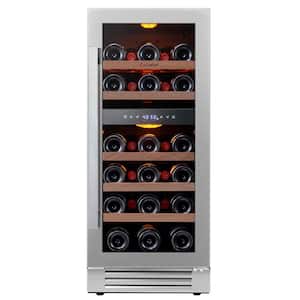 3.0 Cu.ft 15'' Dual Zone 28-Bottles Built-In Wine Cooler Refrigerator Fast Cooling Compressor Fridge 5 Removable Shelves