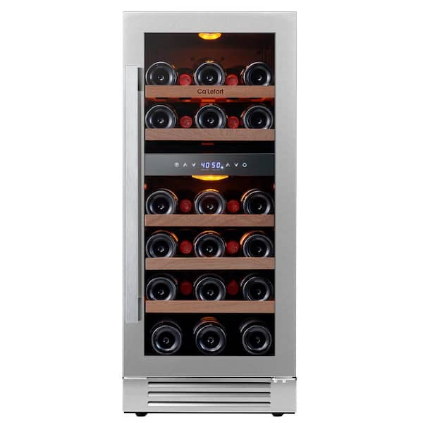 Ca'Lefort 3.0 Cu.ft 15" Dual Zone 28-Bottles Built-In Wine Cooler Refrigerator Fast Cooling Compressor Fridge 5 Removable Shelves