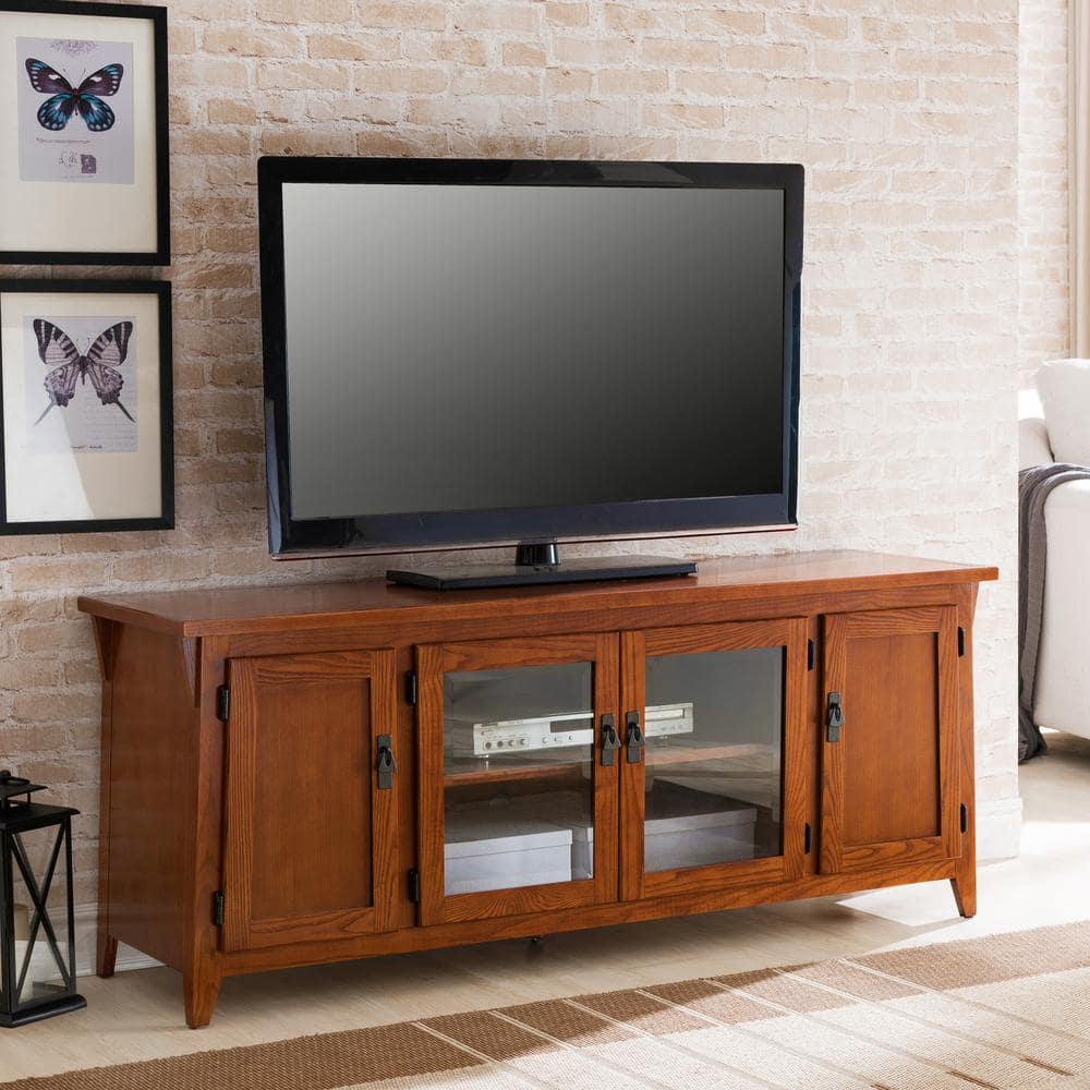 Mission Oak 63" Russet Solid Wood Four Door TV Stand