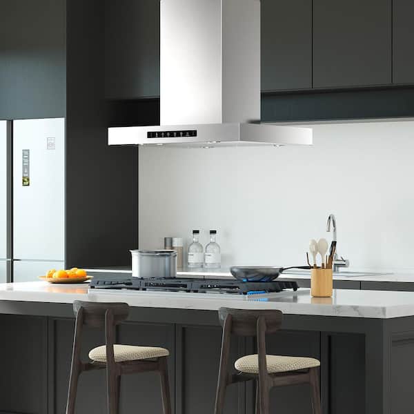 VIKIO PRO 36 in. 600 CFM Ductless Island Range Hood in Stainless