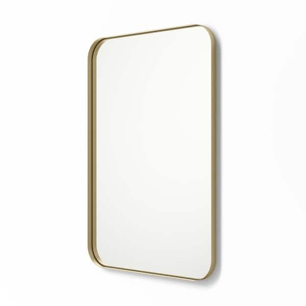 30 in. x 40 in. Metal Framed Rounded Rectangle Bathroom Vanity Mirror in Gold