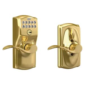 Camelot Bright Brass Electronic Keypad Door Lock with Accent Handle and Flex Lock