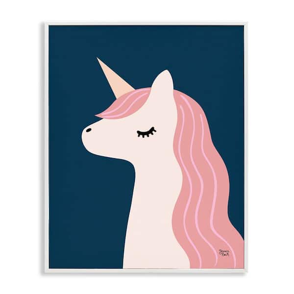 Stupell Industries Relaxed Unicorn on Blue by Jessica Beck White Framed Fantasy Giclee Art Print 30 in. x 24 in.