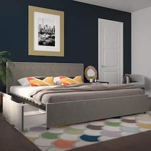 Kelly Light Gray Velvet Upholstered King Bed with Storage