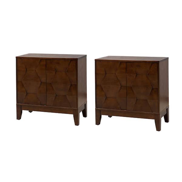 JAYDEN CREATION Madge Walnut 30 in. Tall 2-Door Accent Storage Cabinet with Adjustable Shelves and Adjustable Legs (Set of 2)