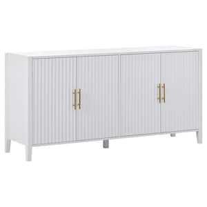 White MDF 63.1 in. W. Sideboard, Accent Storage Cabinet with Metal Handles