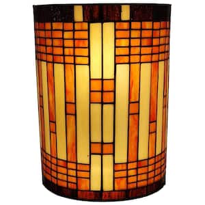 2-Light Tiffany Style Brown Yellow Geometric Stained Glass Wall Sconce