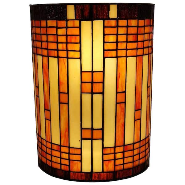 Amora Lighting 2-Light Tiffany Style Brown Yellow Geometric Stained Glass Wall Sconce