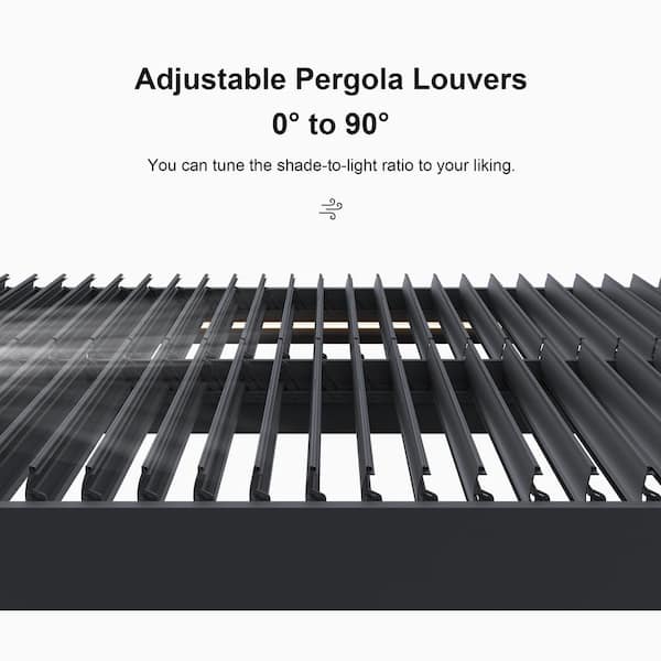12 ft. x 20 ft. Gray Aluminum Frame Outdoor Louvered Pergola Gazebo with Adjustable Sunshade Roof and LED Strip Lights