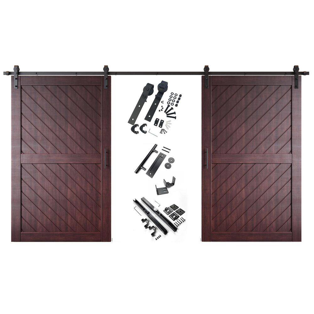 XT2 42 in. x 80 in. C-Panel Red Mahogany Slanted Stripe Design Double Pine Wood Sliding Barn Door with Hardware Kit price history on PriceWatchPro