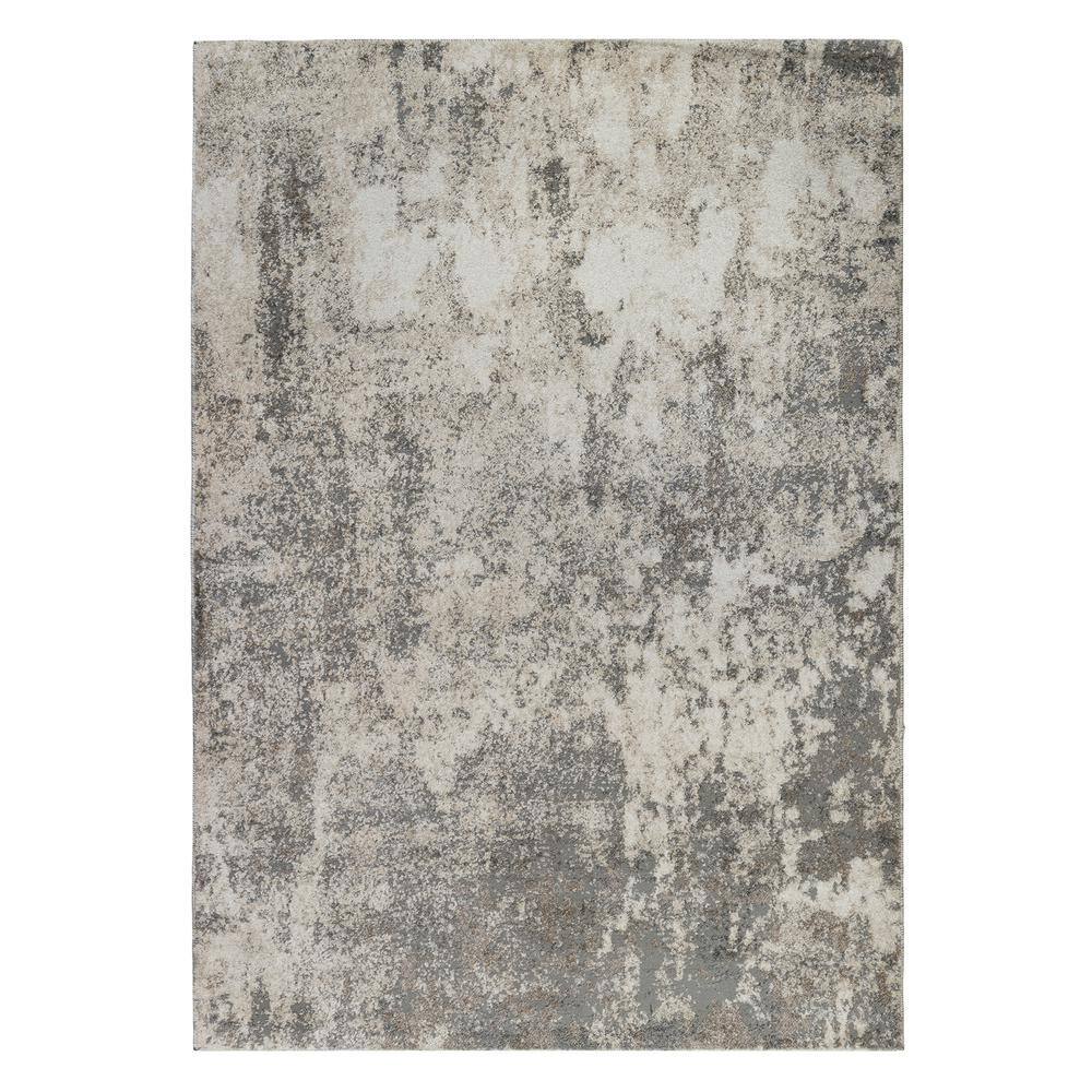 Elysian Abstract Gray and Beige Easy-Care Synthetic Area Rug 5' x 7'
