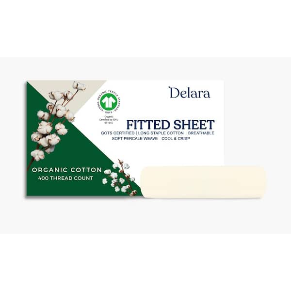 Delara 1-Piece Ivory, Solid 100% Organic Cotton Percale, Twin, Smooth and Super Soft, Fitted Sheet