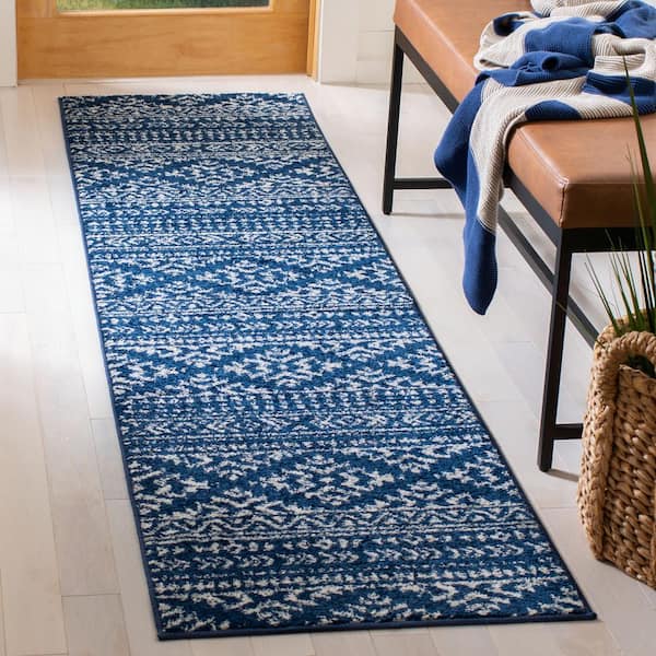 Tulum Navy/Ivory 2 ft. x 7 ft. Striped Tribal Geometric Runner Rug