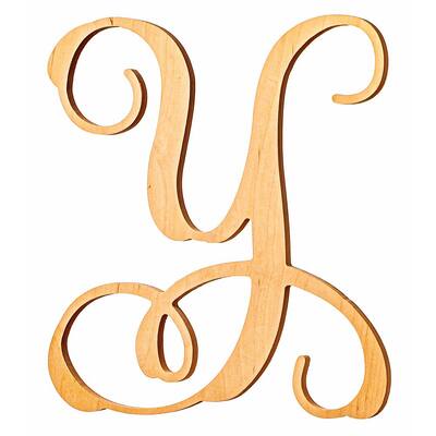 Wooden Letter Monogram Room Decor - 13 Inches Tall - Unfinished Vine Cursive Wood Initials - "Letter Y"
