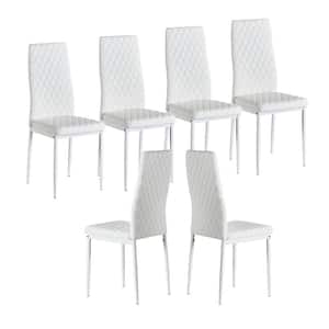 White Modern Leather Upholstered Diamond Grid Pattern Dining Chair with Metal Legs (Set of 6)