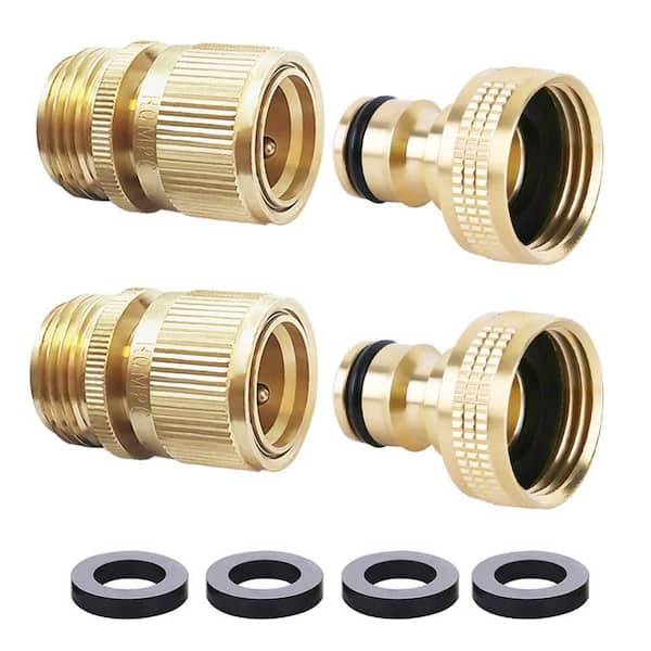 3/4 in. Solid Brass Garden Hose Quick Connect with GHT Fitting for Universal Water Hose Applications (2-Pack)