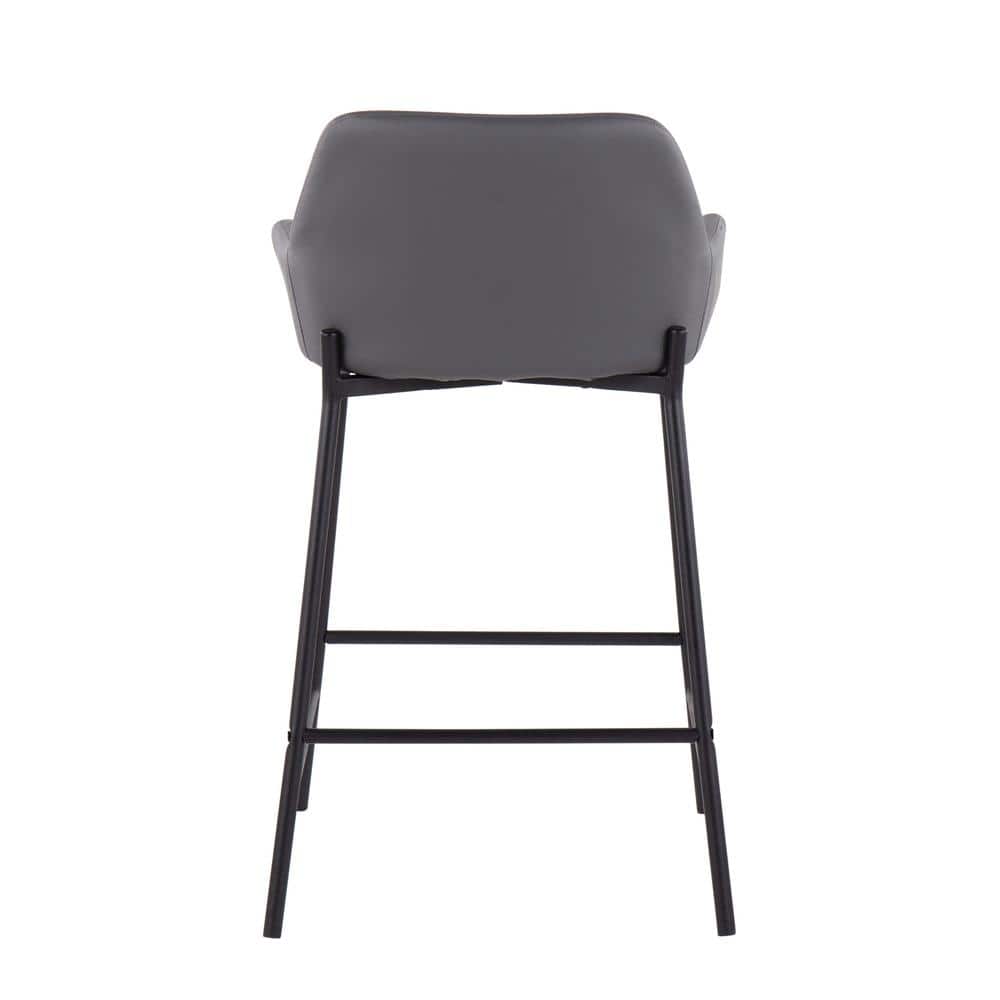 Daniella 21'' Industrial Black Metal & Grey Faux Leather Counter Stools (Set of 2)