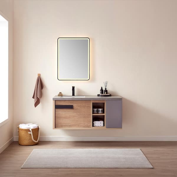 Carcastillo 47 in. W x 22 in. D x 21 in. H Bath Vanity in North American Oak with Grey Natural Stone Top