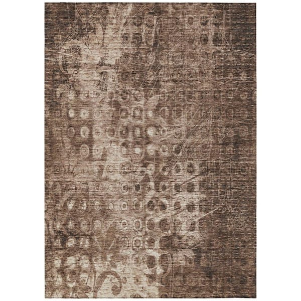 Chocolate 5 ft. x 8 ft. Woven Ikat Polyester Rectangle Indoor / Outdoor Area Rug