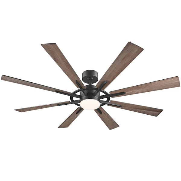 60 in. Indoor Matte Black and Oak 8-Blade Ceiling Fan with LED Light and with Remote Included
