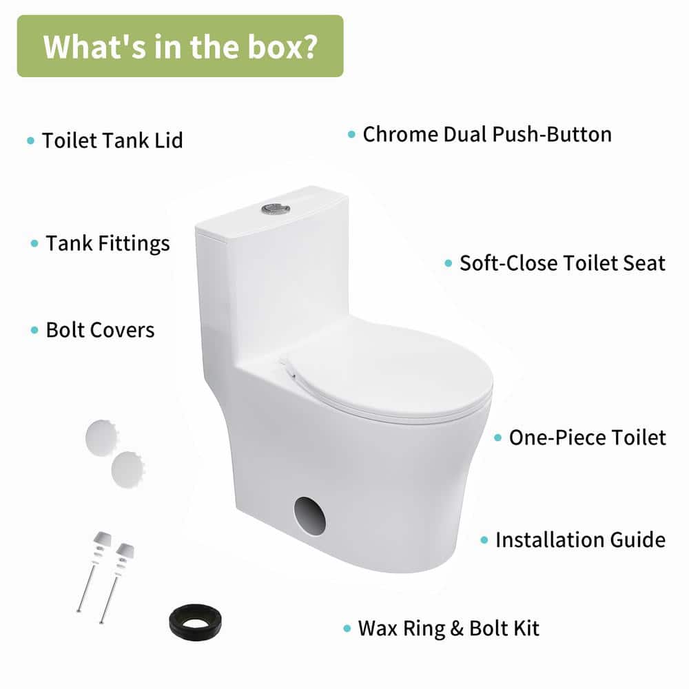 Gloss White Round One-Piece Dual Flush Toilet with Soft Close Seat