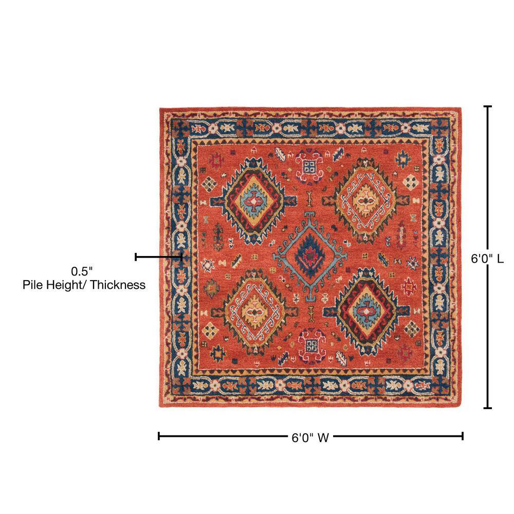 Elegant Traditions Hand-Tufted Wool Area Rug in Rust/Navy, 6' Square