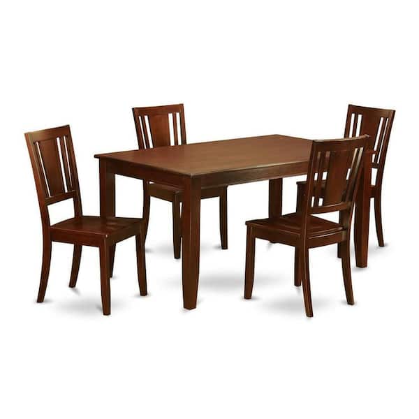 East West Furniture 5-Piece Rectangle Mahogany Finish Solid Wood Top Dining table with 4 Chairs with Lattice Back