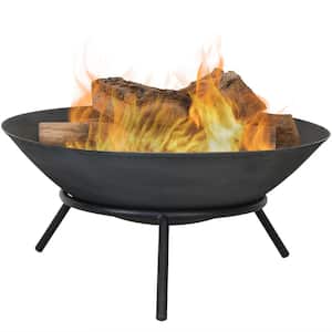 22 in. x 10 in. Round Raised Cast Iron Wood Burning Fire Pit in Steel Finish