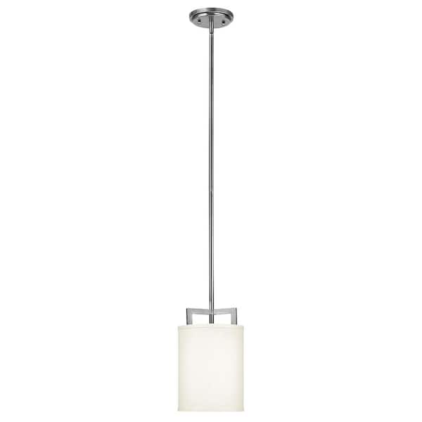 HINKLEY Hampton 1-Light Antique Nickel Shaded Mini Pendant With Off-White Linen Hardback Shade