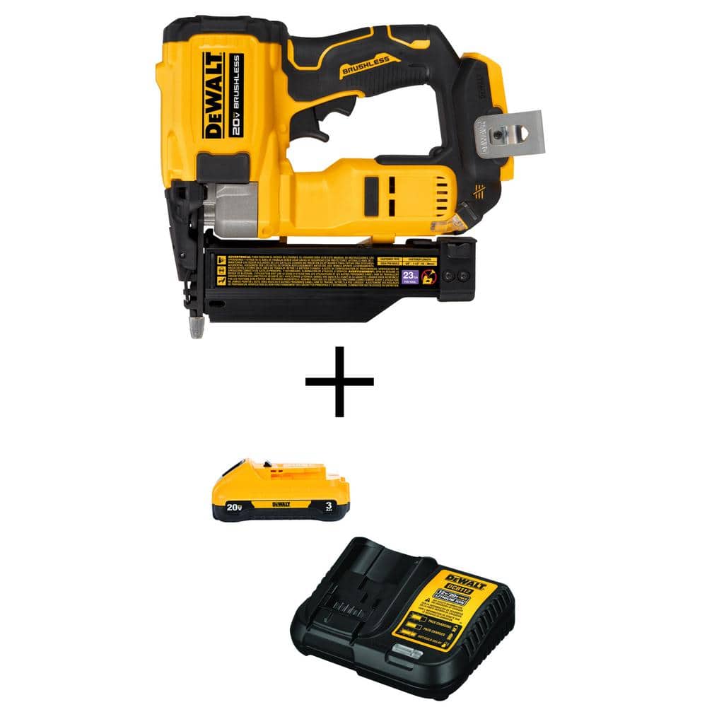 DEWALT ATOMIC 20V MAX Lithium Ion Cordless 23 Gauge Pin Nailer w/20V MAX Compact Lithium-Ion 3Ah Battery and 12V to 20V Charger -  DCN623BWDCB230C