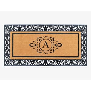 A1HC Paisley Black 30 in. x 60" Rubber and Coir Monogrammed A Durable Outdoor Entrance Door Mat