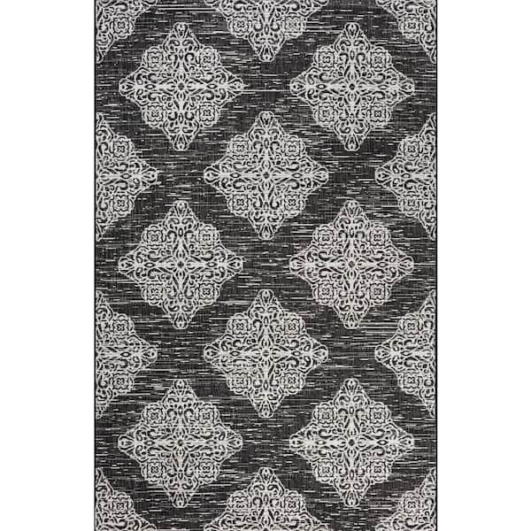 Tuscany Ornate Medallions Black/Ivory 3 ft. x 5 ft. Indoor/Outdoor Area Rug