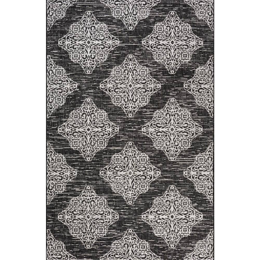 Black and Ivory Medallion Synthetic 8' x 10' Indoor/Outdoor Rug