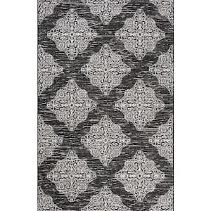 Tuscany Ornate Medallions Black/Ivory 8 ft. x 10 ft. Indoor/Outdoor Area Rug