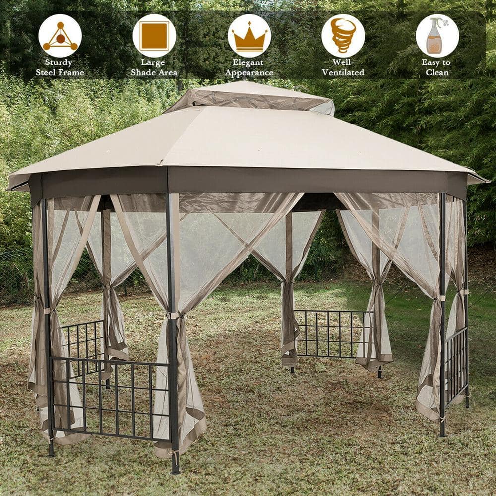 12-ft x 10-ft Beige Metal Polyester Octagonal Gazebo