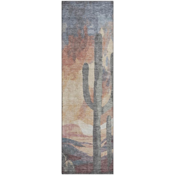 Mayfield Premium Machine Washable Abstract AMF2337 Copper 2 ft. x 7 ft. Runner Rug