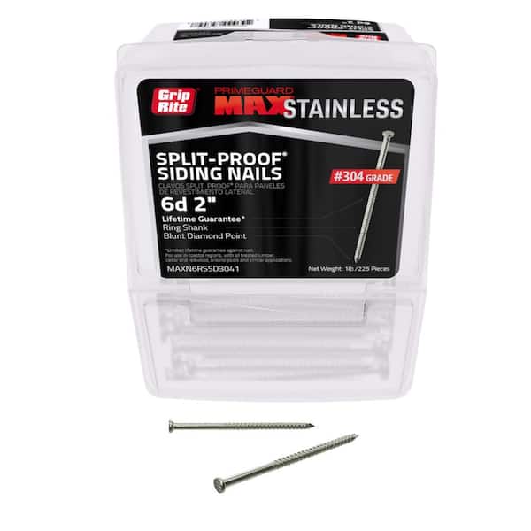 Grip-Rite 2 in. x 13-Gauge 6-penny 304 Stainless Steel Ring Shank Split-Proof Siding Nails 1 lb. Box