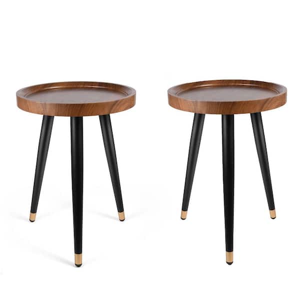 Mid-Century Walnut Wood Plant Stand With Heavy Duty Metal Frame (12 in. W x 17 in. H) 2-Pack