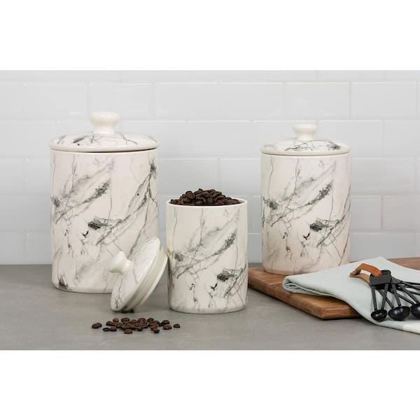 3 Piece Set Ceramic Marble Kitchen Canister