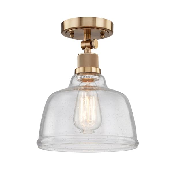 Vanity Art Nantes 9 in. 1-Light Ceiling Satin Gold with Clear Seedy Glass Flush Mount